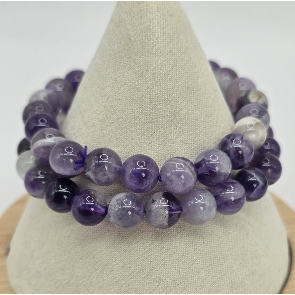 Purple Natural Amethyst Gemstone Bracelet Stretchy 8.5mm Round x2 Polished NWOT